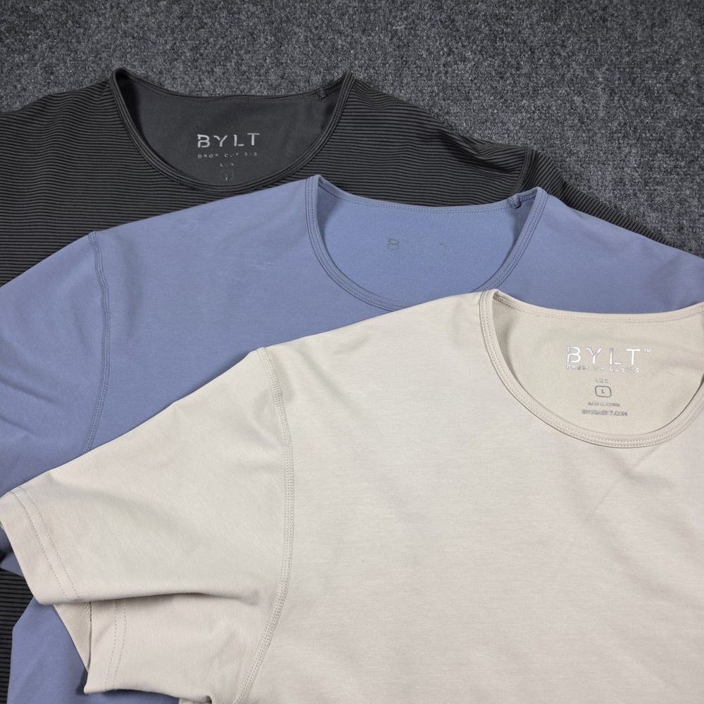 Lot of 3 BYLT Drop Cut S/S Lux Shirts Men's Large Premium Basics